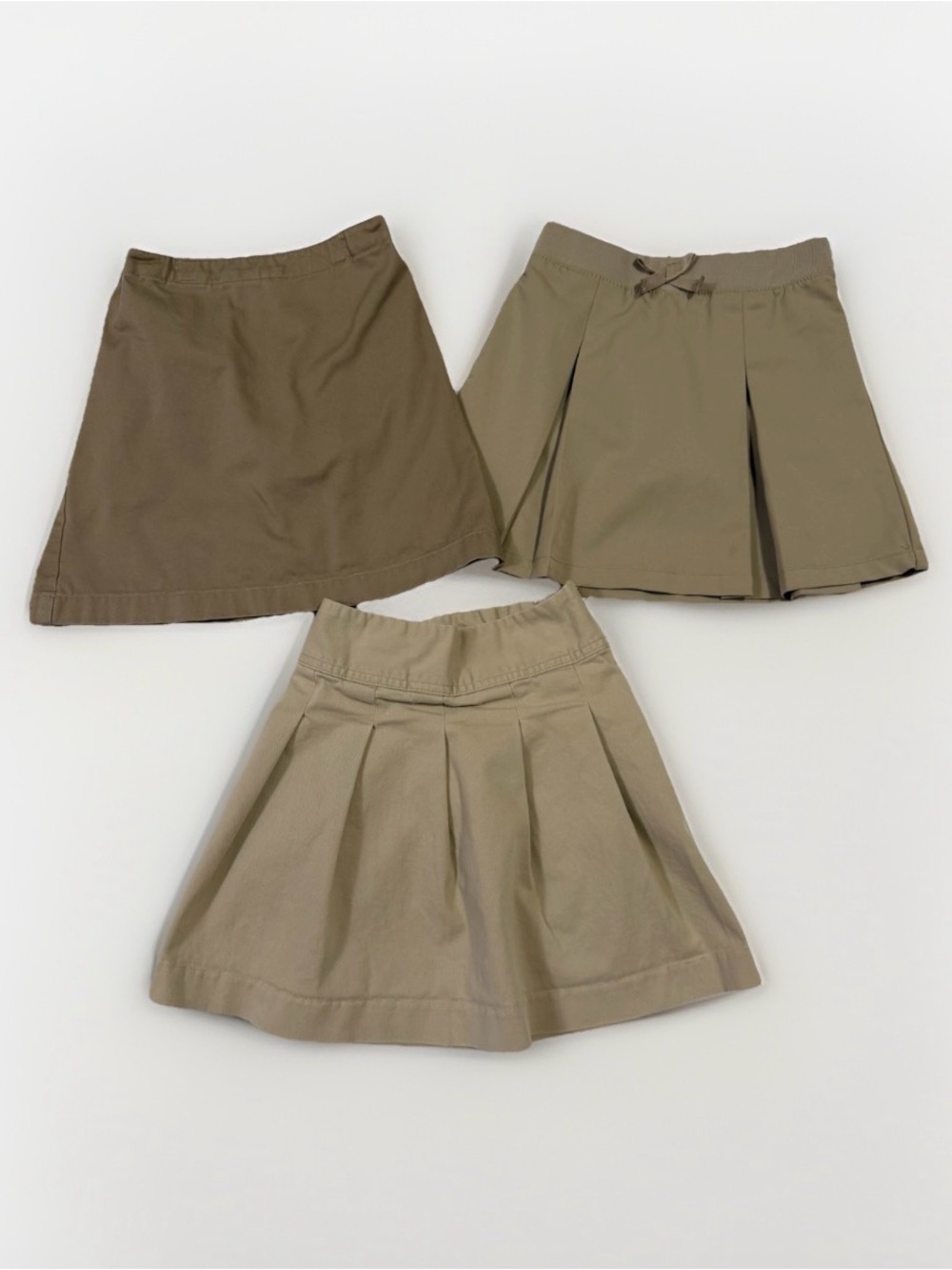 Girls Sz 6 Trio of Khaki Pleated and A-Line Skirts School Uniform